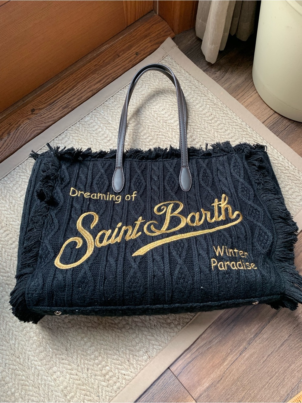 MC2 Saint Barth Black Tote with Gold Embroidered Logo